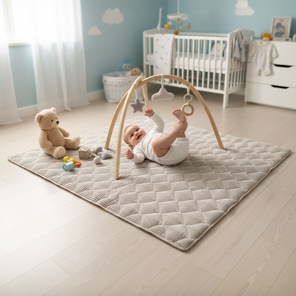 Sanosoft® Soft-Cord Krabbeldecke - rutsch- & wasserfest - Öko Tex & Made in Germany Natur 130x150cm Bild 2