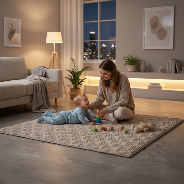 Sanosoft® Soft-Cord Krabbeldecke - rutsch- & wasserfest - Öko Tex & Made in Germany Natur 130x150cm Bild 8