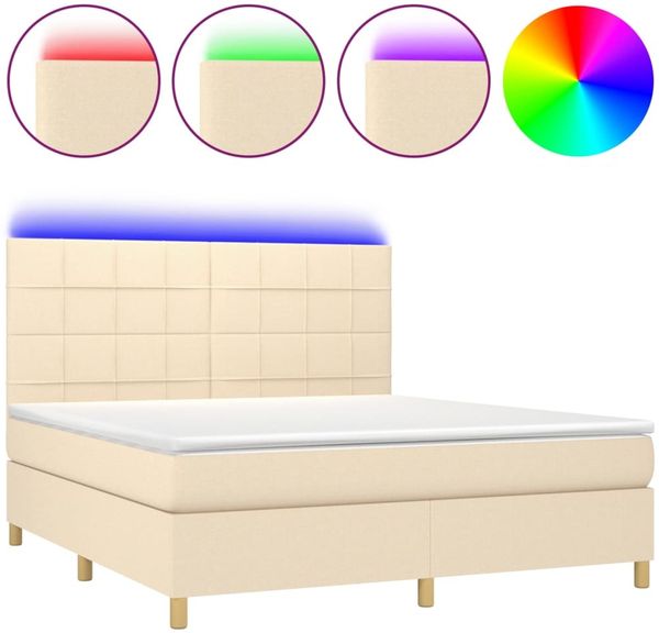 vidaXL Boxspringbett mit Matratze & LED Creme 160x200 cm Stoff 3135450 Bild 2