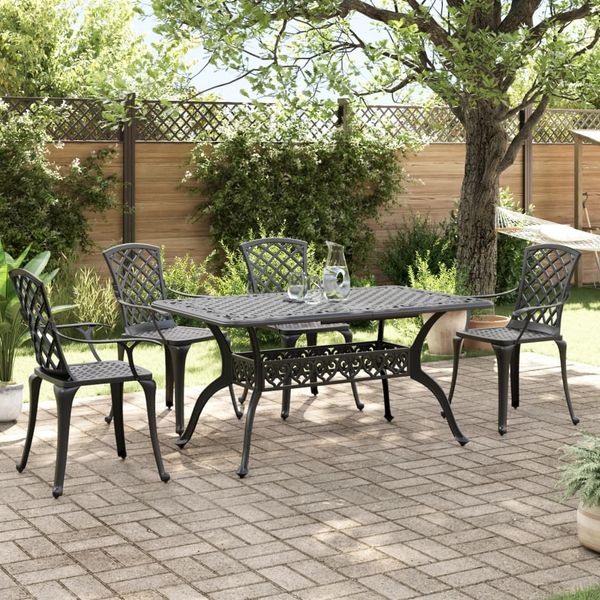 vidaXL 5-tlg. Garten-Essgruppe Schwarz Aluminiumguss 3216317