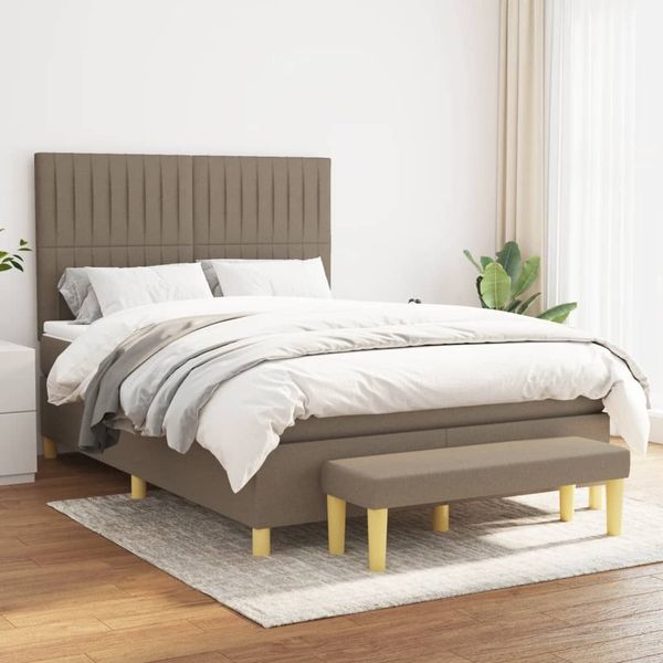 vidaXL Boxspringbett mit Matratze Taupe 140x200 cm Stoff 3137321
