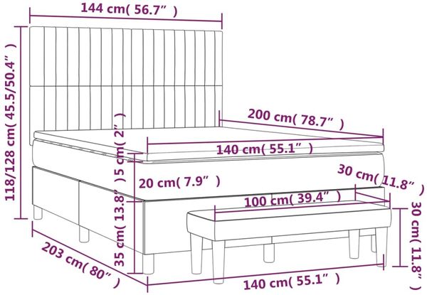 vidaXL Boxspringbett mit Matratze Taupe 140x200 cm Stoff 3137321 Bild 8