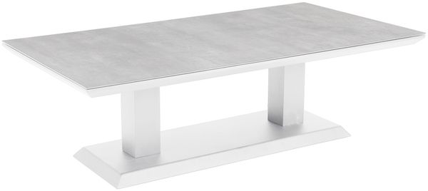 Gartencouchtisch Heis aus Aluminium und Glas, modern und höhenverstellbar, weiß, 150x79 cm