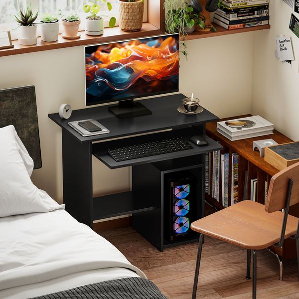 Schreibtisch mit Tastaturablage & Ablagefächern, 80 x 45 x 75 cm, Schwarz