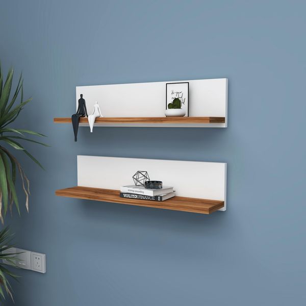 Stylish Wall Shelf (2 Pieces), White, 60 x 15 x 13 cm | 100% Melamine Coated Particle Board | Space-Saving Design for Modern Home & Office