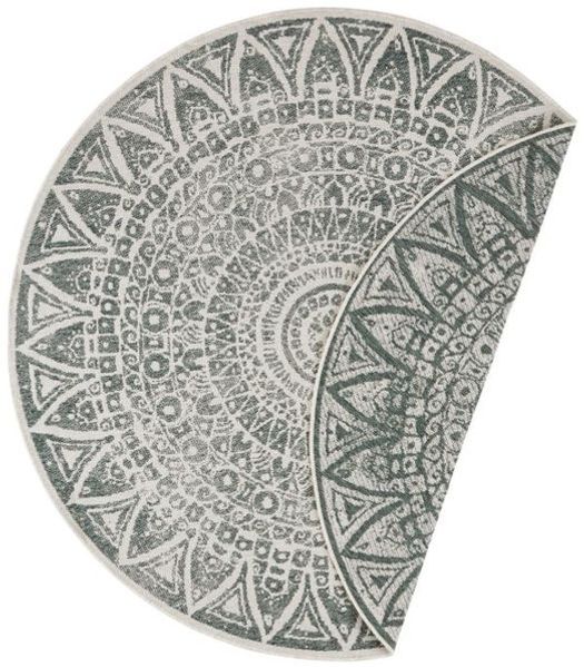 In- und Outdoor Wendeteppich Rund Lilja - grün creme - 140 cm Durchmesser