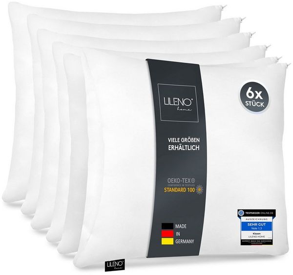 LILENO HOME Microfaserkissen - geeignet für Allergiker, in verschiedenen Größen - Made in Germany, Füllung: 100% Polyester, Rückenschläfer, Seitenschläfer, Bauchschläfer, Set, 6er Set, Kissen 50x50 cm mit Reißverschluss, als Bettkissen oder Dekokissen
