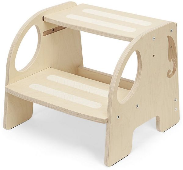 OSTWOLKE Tritthocker mit 2 Stufen Holzhocker für Kinder Montessori Hocker (1 St), Kindertreppchen Schemel für Bad, Küche, Kinderzimmer ab 2 Jahre