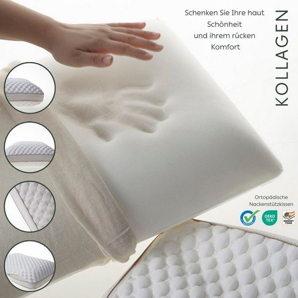 ARGAHOME Nackenstützkissen Kollagen Komfort Kopfkissen – Viscoelastischer Memory-Schaum 60x40, Füllung: Viscoschaum, Bezug: Waschbär, Rückenschläfer, Seitenschläfer, Bauchschläfer, Spar-Set, 2-Tlg, Exklusivität garantiert: Das 99% unserer Kunden begeis...