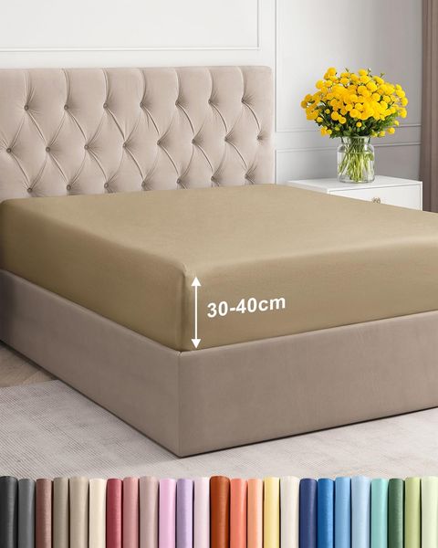 Spannbettlaken 150x200 cm Beige - 40cm (16") Tiefe Tasche - Premium Mikrofaser Spannbetttuch - Weich, Knitter- und Bügelfrei - Atmungsaktiv, Hypoallergen und Oeko-TEX Standard 100 Zertifiziert