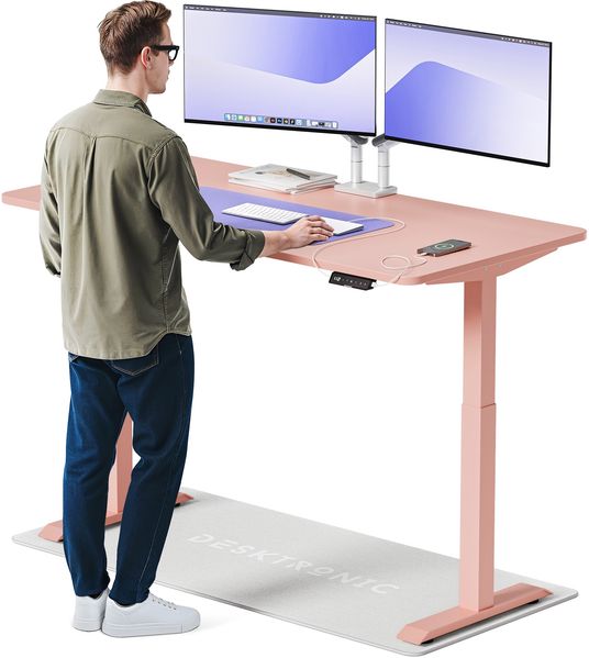 Desktronic HomeOne Elektrisch höhenverstellbarer Schreibtisch 160x80cm Rosa/Rosa mit Memory-Funktion, Anti-Kollisions Technologie, USB-A und USB-C-Ladeanschlüssen
