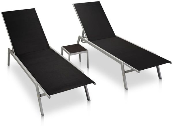 vidaXL Sonnenliegen 2 Stk. mit Tisch Stahl und Textilene Schwarz 48012