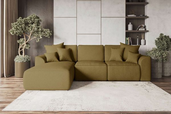 99rooms Gusto Ecksofa Strukturstoff NEVE Khaki Links mit Schlaffunktion