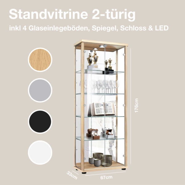 K-Möbel Glasvitrine C1084 (Glasvitrine (176x67x33 cm) mit 2 Glastüren) Glasvitrine stehend Bild 3
