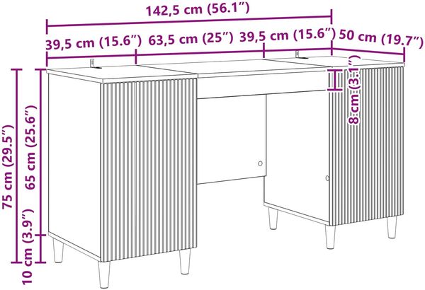vidaXL Schreibtisch mit Regal Altholz 142,5 x 50 x 75 cm Holzwerkstoff 3414601 Bild 9
