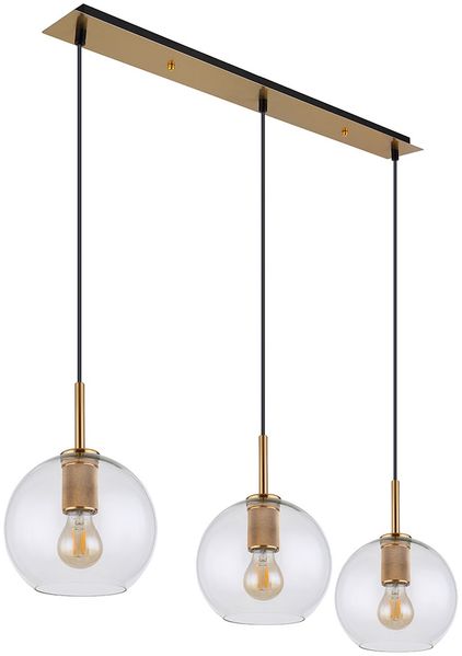 Hängeleuchte, 3-flammig, Glas, klar, messing, matt, H 120 cm