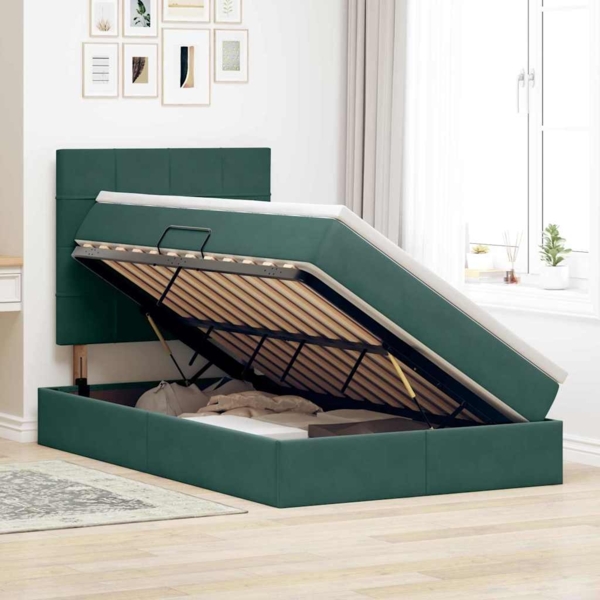 vidaXL Bett mit Stauraum und LED Dunkelgrün 120 x 200 cm Samt 3372660 Bild 3