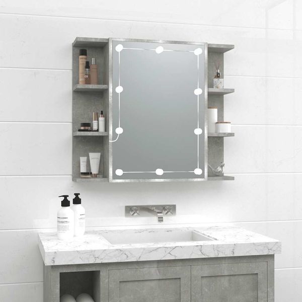 Spiegelschrank, Badezimmerschrank mit LED Betongrau 70x16,5x60 cm