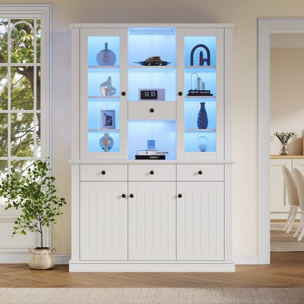 Merax Standvitrine mit LED- Beleuchtung (119,5×40×180 cm, 1-St, Hochschrank Standregal Schrank) Vitrine mit 21 Ablagefächern, 4 Schublade, 5 Türen & Acrylfronten