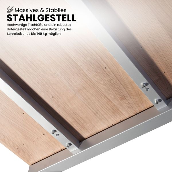 bümö höhenverstellbarer Schreibtisch R-Serie 120x80 cm in Eiche, Gestell in Graphit - PC Tisch klein für's Büro manuell höhenverstellbar, Computertisch verstellbar, RS-12-E-G Bild 4