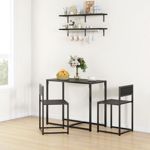HOMCOM Essgruppe Esstisch Set, (Esstisch mit 2 Stühlen, 3-tlg, Platzsparend Esszimmergruppe), für Esszimmer, Küche Schwarz