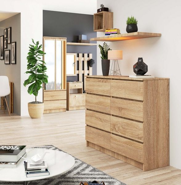 Raumhirsch Furniture Kommode mit 8 Schubladen 120 cm breit Holz Schrank, (viele Farbvarianten - Maße: 120 x 99 x 40 cm) - Hochwertig & stabil