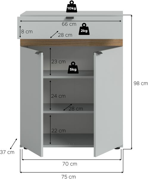 Schuhkommode B/H/T: 75x98x37 cm in grau Nachbildung und Evoke Oak Nachbildung Bild 4
