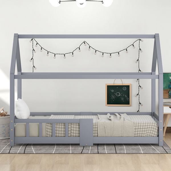 Kindereinzelbett 90×200 cm aus Massivholz mit Tafel, grau