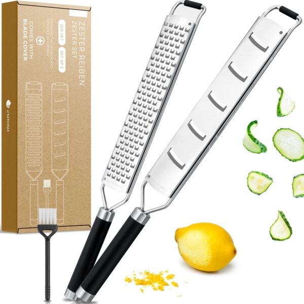 Exitoso Zitruszester Zitronenreibe 2er-Set, Ideal für Ingwer Knoblauch Muskatreibe Zitrusfrüchte, rostfrei