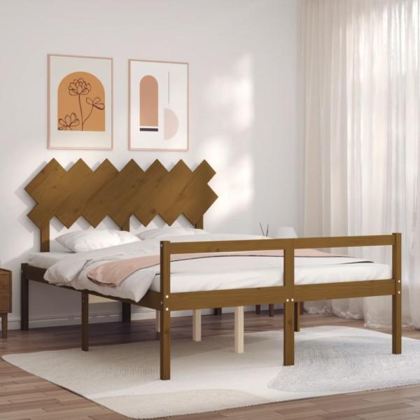 vidaXL Seniorenbett mit Kopfteil 140x190 cm Honigbraun Massivholz 3195529