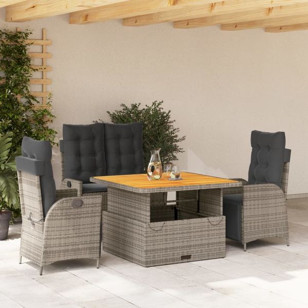 vidaXL 4-tlg. Garten-Essgruppe mit Kissen Grau Poly Rattan 3277465