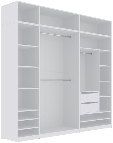 Marmex Möbel Tres Set-F/N (B) Offenes Regalsystem, Begehbarer Kleiderschrank mit Aufsatz, Kompaktgarderobe für Kleidung und Schuhe, Ankleidezimmer Möbel, laminierte Spanplatte, weiß 240 x 246 x 51 cm