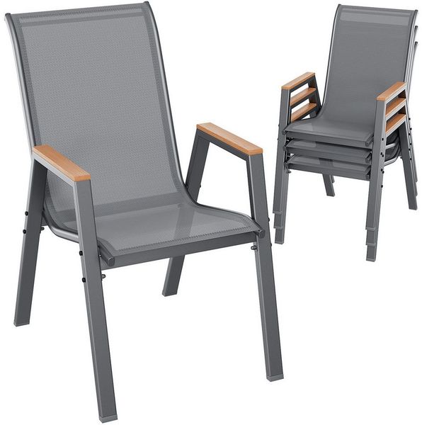 TLGREEN Gartenstuhl 4er Set Stapelstühle mit Metallrahmen und Kunstholz-Armlehnen, (4 St), bis 150 kg Belastbar,für Gärten, Innenhöfe, Balkone, Restaurants