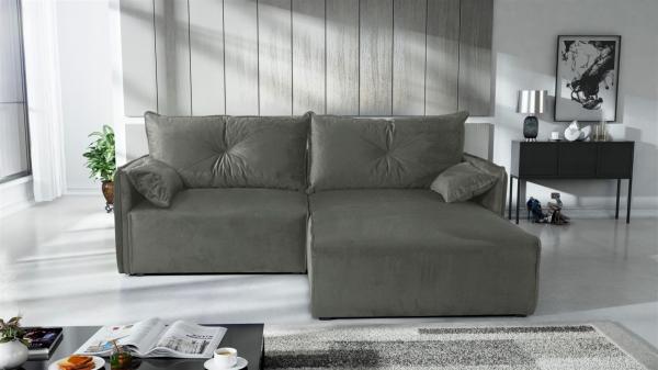 Ecksofa mit Schlaffunktion HUNTER XS in Stoff Royal Grau Ottomane Rechts