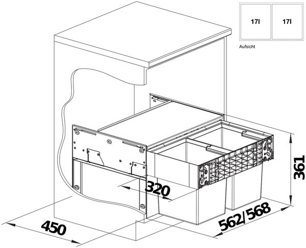 BLANCO 526207 SELECT II COMPACT 60/2 Abfallsystem 34 Liter (2x 17) für 60 cm Schrankbreite / Frontanbindung Bild 2