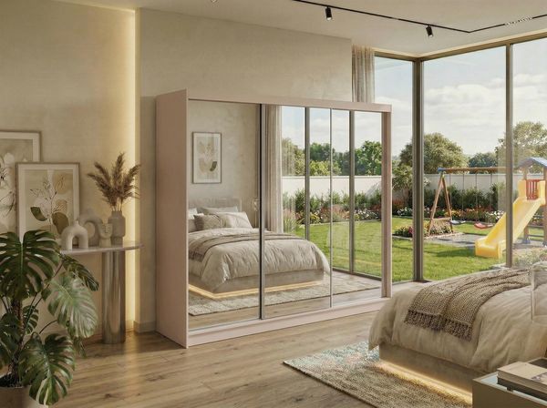 Schwebetürenschrank DUBROWNIK mit großer Spiegelfront, moderner Kleiderschrank, Breite 240 cm - Kaschmir