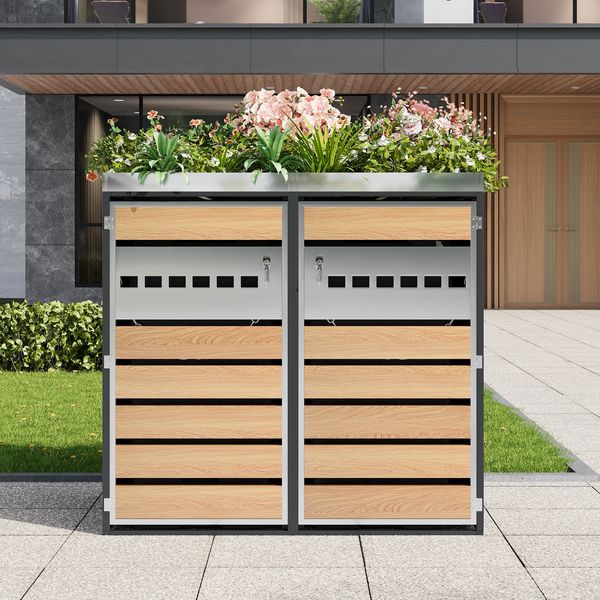 Mülltonnenbox , trash storage compartments,Abschließbar, Zwei Türen,Pflanzfläche,Mit Belüftung