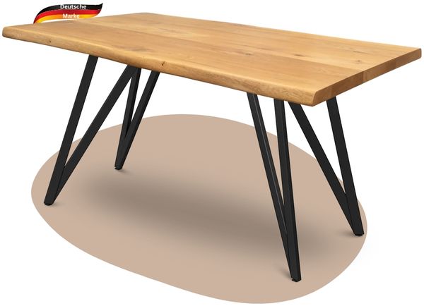 Massivholz Esstisch mit Baumkante KEANU - 160x80cm, Eichenholz, Dreieck Gestell | Wohnzimmertisch Küchentisch Esszimmertisch