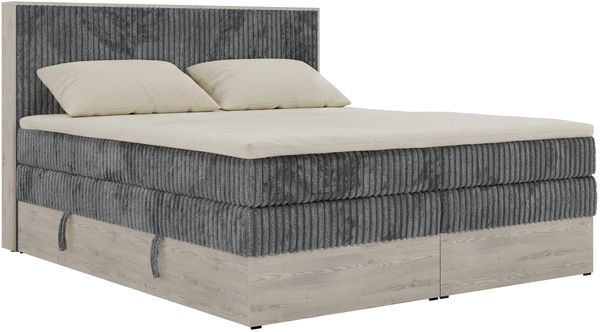 Boxspringbett mit Bettkasten NORDIC KING 140 x 200 cm, 7-Zonen Multipocket-Matratzen H4 und Topper Visco, zwei Bettkästen, holz Optik, gepolstertes Kopfteil - Grau Cord Bild 7