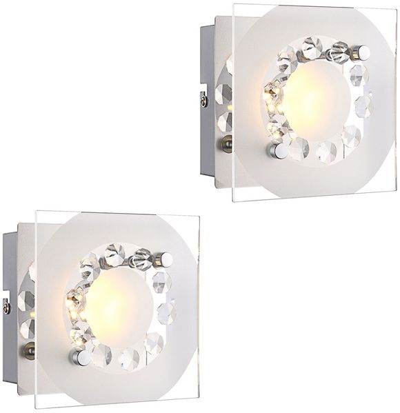 2x LED Wandleuchte, Kristalle, Glas, Chrom, L 12cm