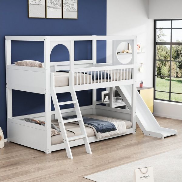 STILVORA Etagenbett 90x200 Kinderbett mit Rutsche&Leiter,Doppelbett mit Regalen&Matratze
