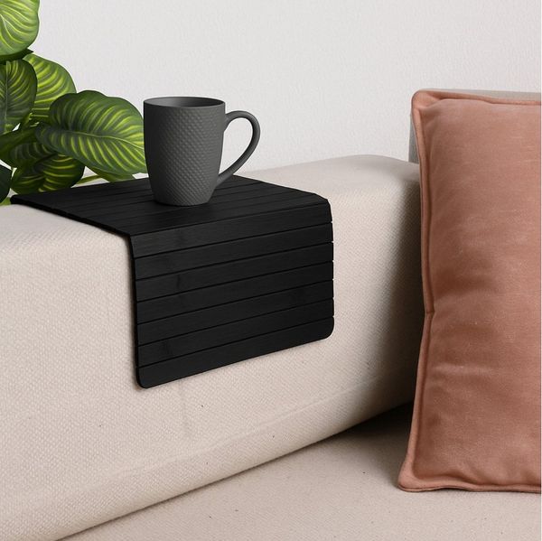 Koopman Tablett Couch 44x24 cm Bambus Braun/Schwarz, Holz, (Stück, 1-tlg, Packung), Natur Braun, Lamellen, flexibel, Stopper Unterseite