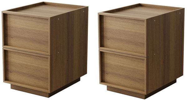 REDOM Nachttisch Moderner Nightstand (mit grifflosen Schubladen Eiche, 2-St, 38 x 48x 54 cm)