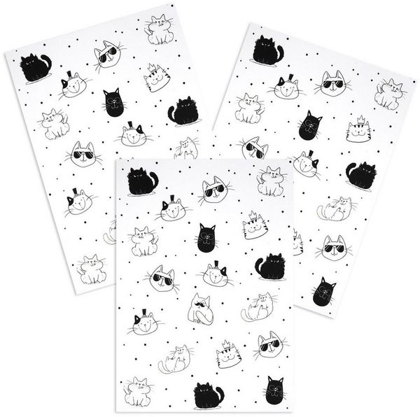 Kracht Geschirrtuch Cool Cat, (Set, 3-tlg, 3-teilig), 3er Pack Geschirrtücher (3 Stück), ca. 50 x 70 cm, Halbleinen bedruckt