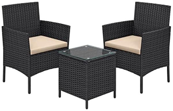 Balkonmöbel, Gartenmöbel-Set aus PE-Polyrattan, Tisch und 2 Stühle, Schwarz-Taupe