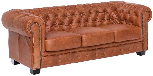 Chesterfield Sofa 3-Sitzer Echtleder cracker braun 200x72x90 cm massivum Vintage Ledersofa englisches Design antik braun Wohnzimmer