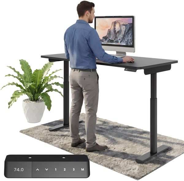 Ergotopia Desktopia One I Elektrisch höhenverstellbarer Schreibtisch I Tischplatte: 180x80cm, Schwarz Dekor I Gestell Schwarz I Top Preis-Leistung