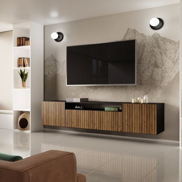 Beautysofa TV-Schrank Modernes RTV-Kabinett mit gefrästen Lamellen-Fronten MIO 2 B:200/H:40/T:41cm