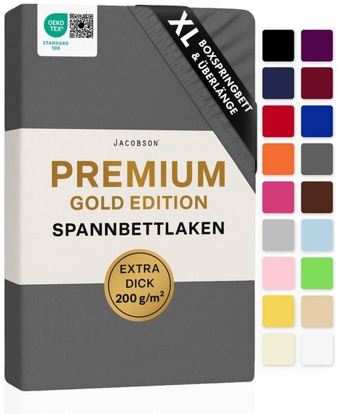 Jacobson Spannbettlaken PREMIUM für hohe Matratzen, Boxspringbett & Überlänge - 200 g/m², Stoffgewicht - straffer Sitz für maximalen Halt