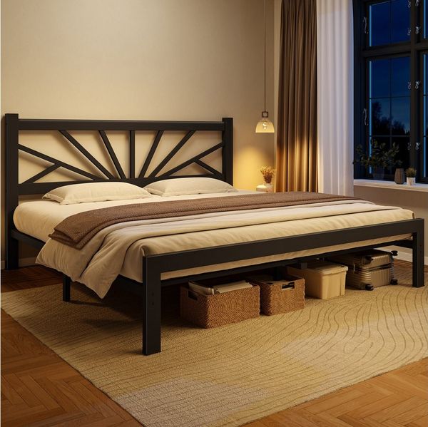Klyvvo Bettgestell Metallbett mit Lattenrost, Metallgitter, Bettrahmen, Gästebett (1-tlg), 90×200cm, Schwarz
